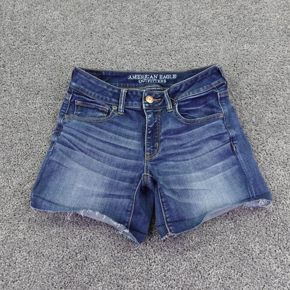 American Eagle Midi Shorts Womens 6 Blue Super Super Stretch Denim